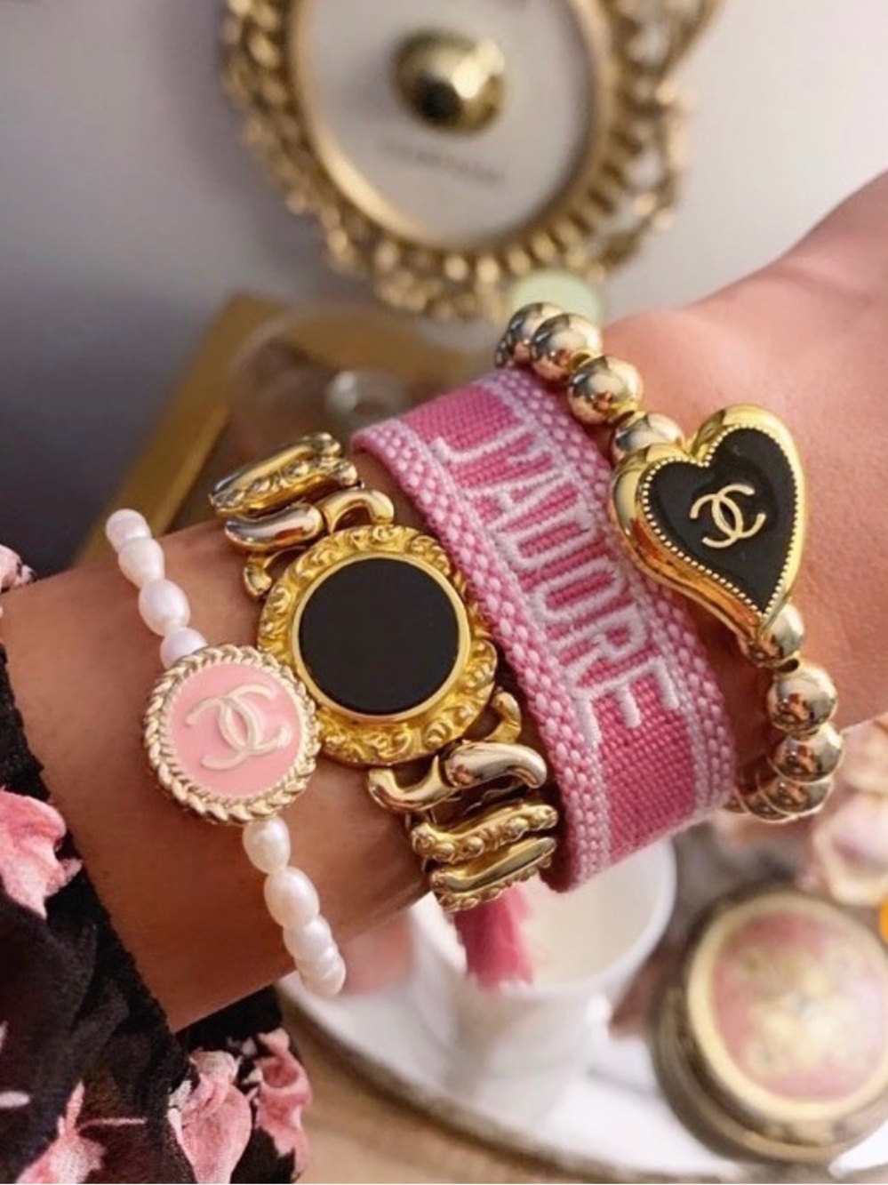 J’Adore Pink & White Woven Adjustable Bracelet